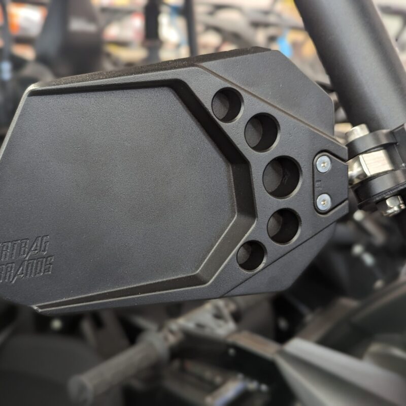 Close up of Dirtbag Brands UTV mirrors on Kawasaki KRX