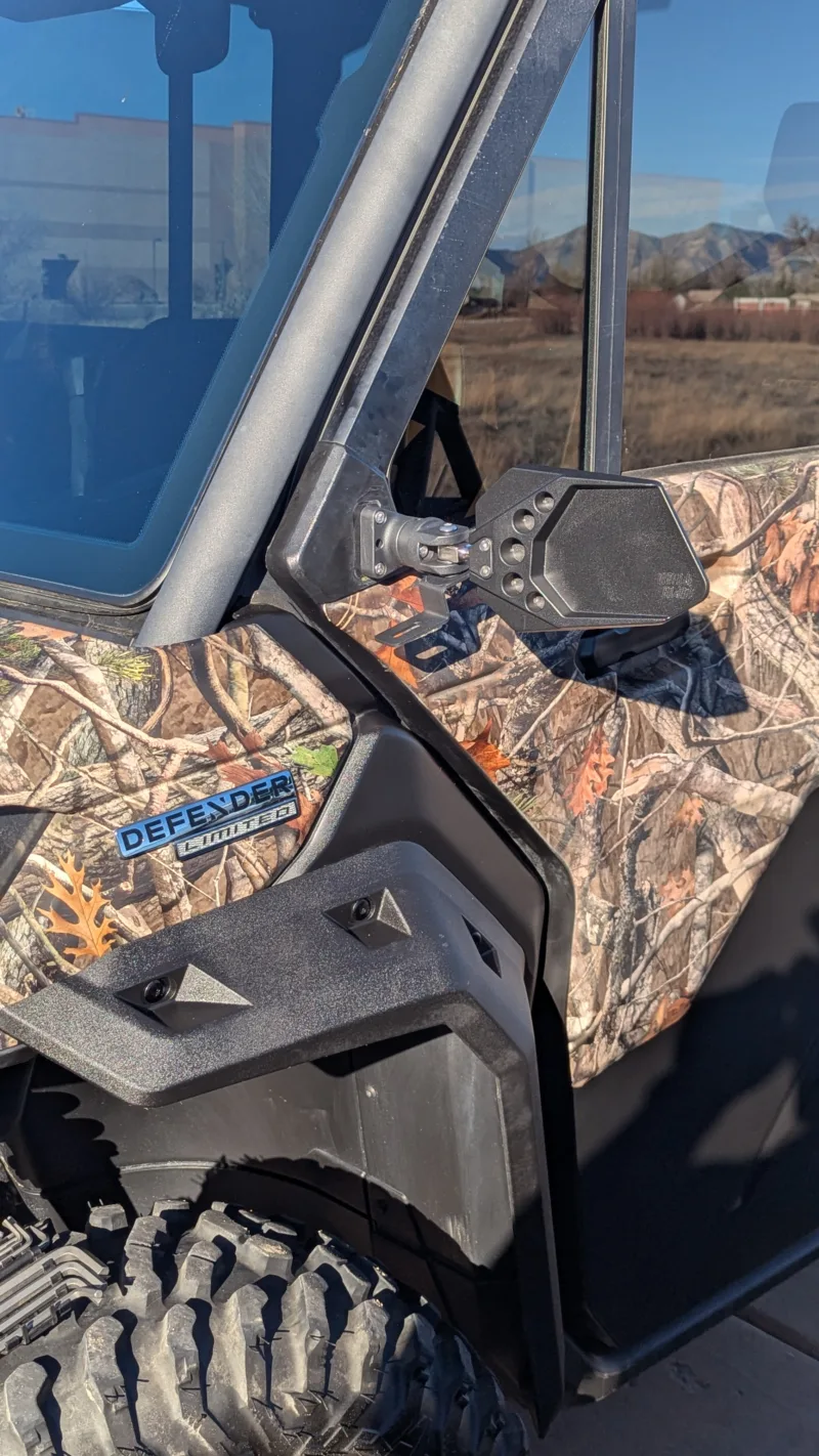 Can-am Defender side mirror with Dirtbag Brands mirror