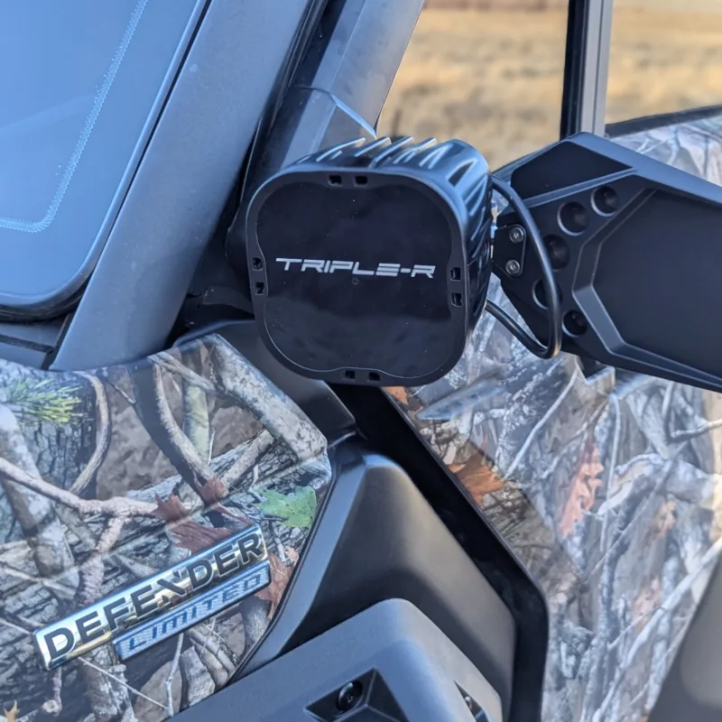 Canam Defender Limited with Dirtbag Brands mirror mounted on it with optional pod light mount.