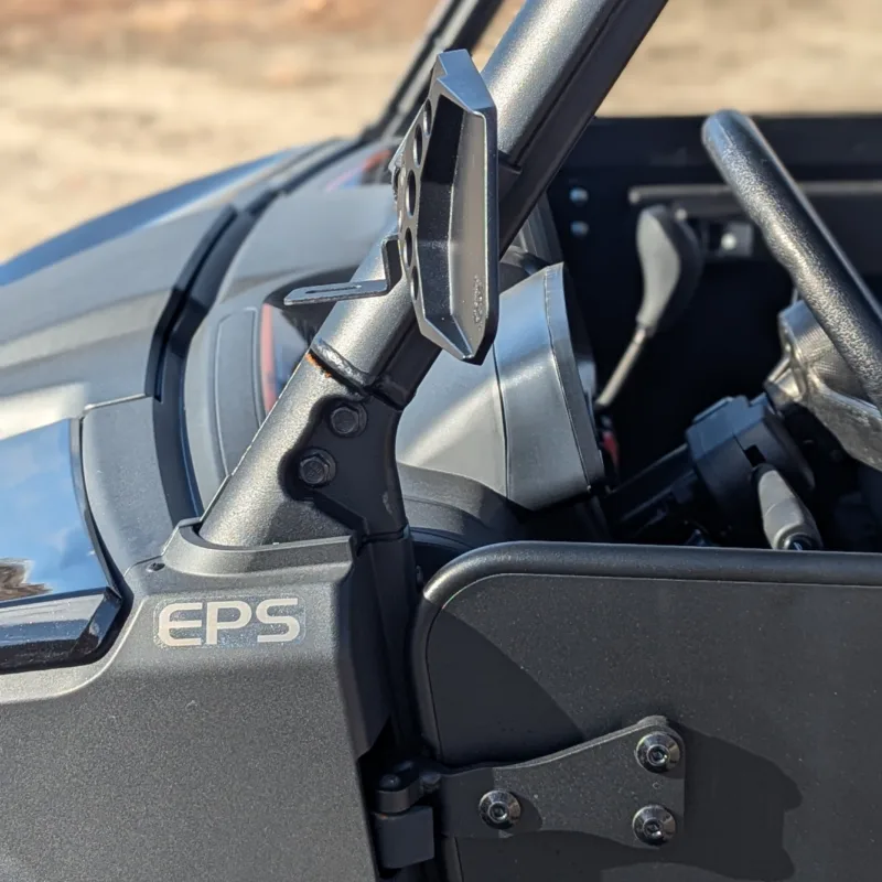 Side profile of Dirtbag Brands profiled roll cage mirrors mounted on Segway UT-10 UTV