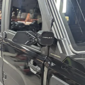 Dirtbag Brands IronSight series mirror mounted on the door on Polaris Ranger XD