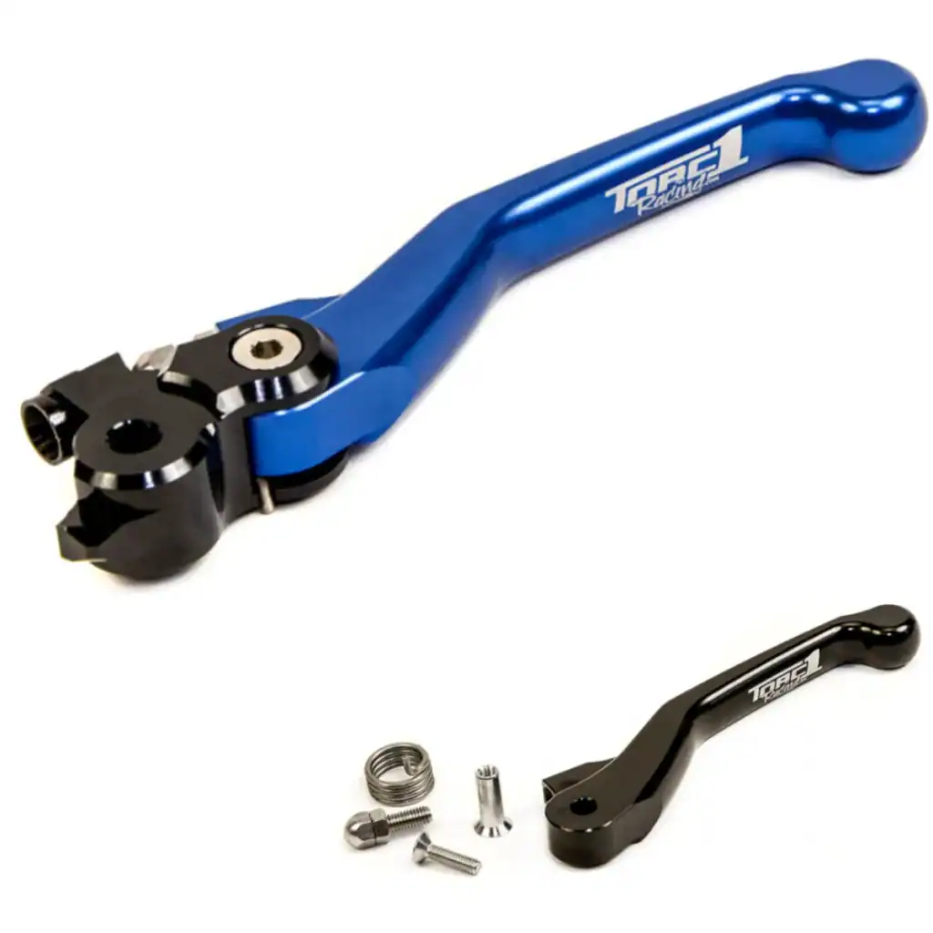 Manete de embreagem Torc1 Vengeance Flex para motos off-road Husqvarna, na cor verde, usinada em alumínio, com manete reserva preta e parafusos inclusos.