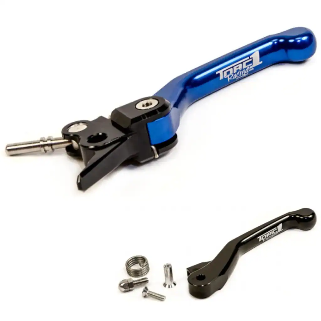 Manete de embreagem Torc1 Vengeance Flex para motos off-road Husqvarna, na cor verde, usinada em alumínio, com manete reserva preta e parafusos inclusos.