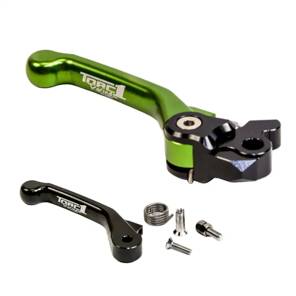 Kawasaki KX front brake lever green Torc1 Vengeance Flex with backup blade