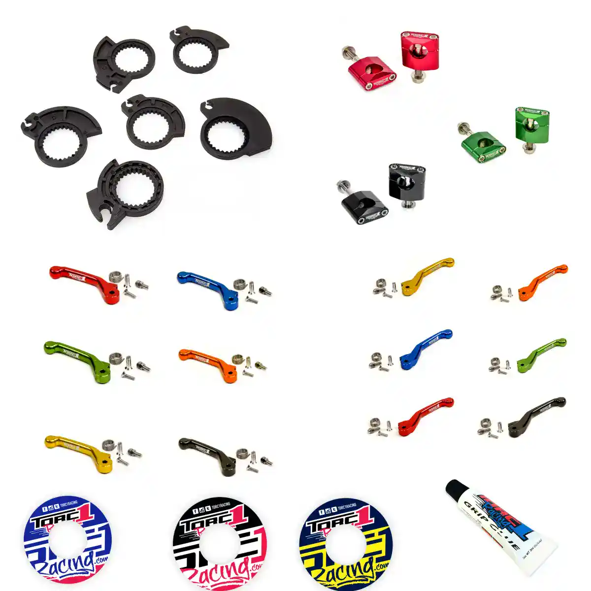 Torc1 racing accessories such as additional cams, replacement lever blades, and grip donuts