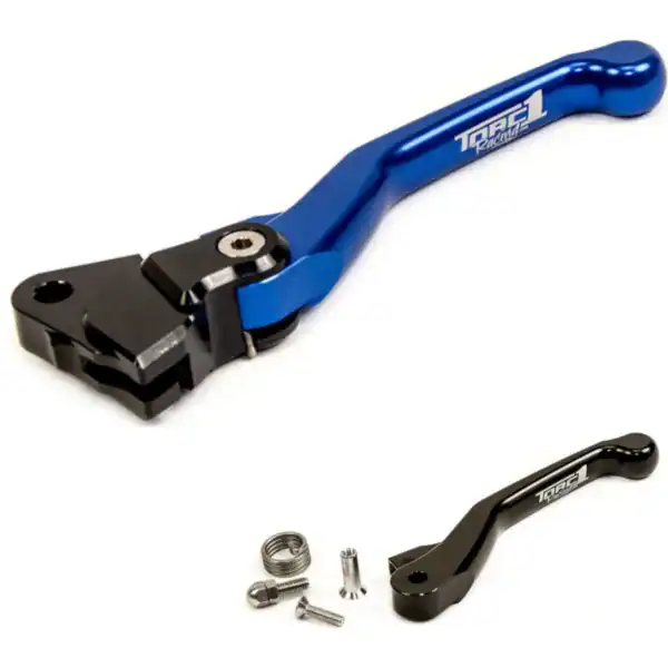 Torc1 Vengeance Flex clutch lever for Yamaha dirt bikes blue billet with backup black lever and hardware