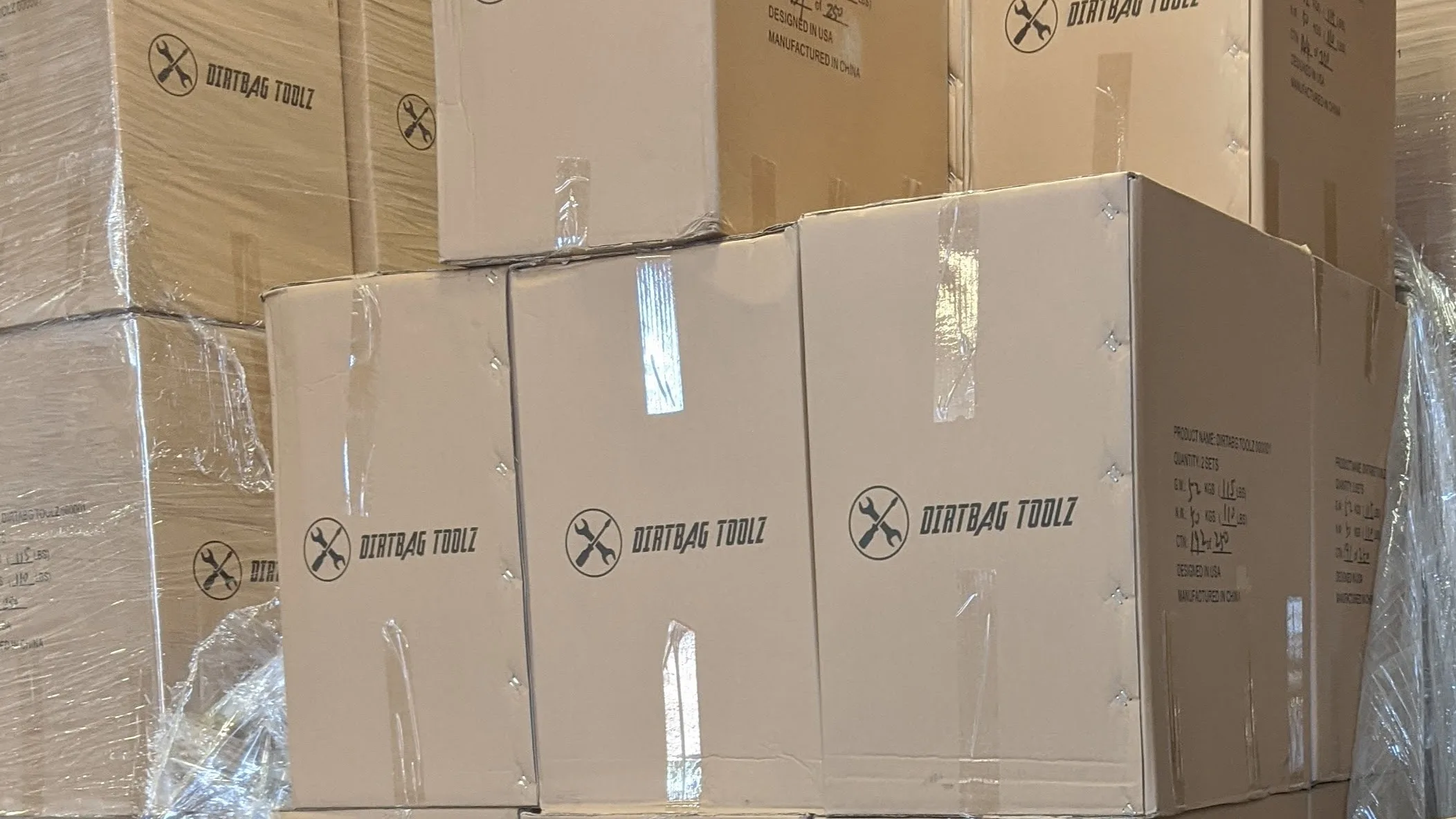 First Dirtbag Toolz shipment arriving in 2020 during the launch of Dirtbag Brands