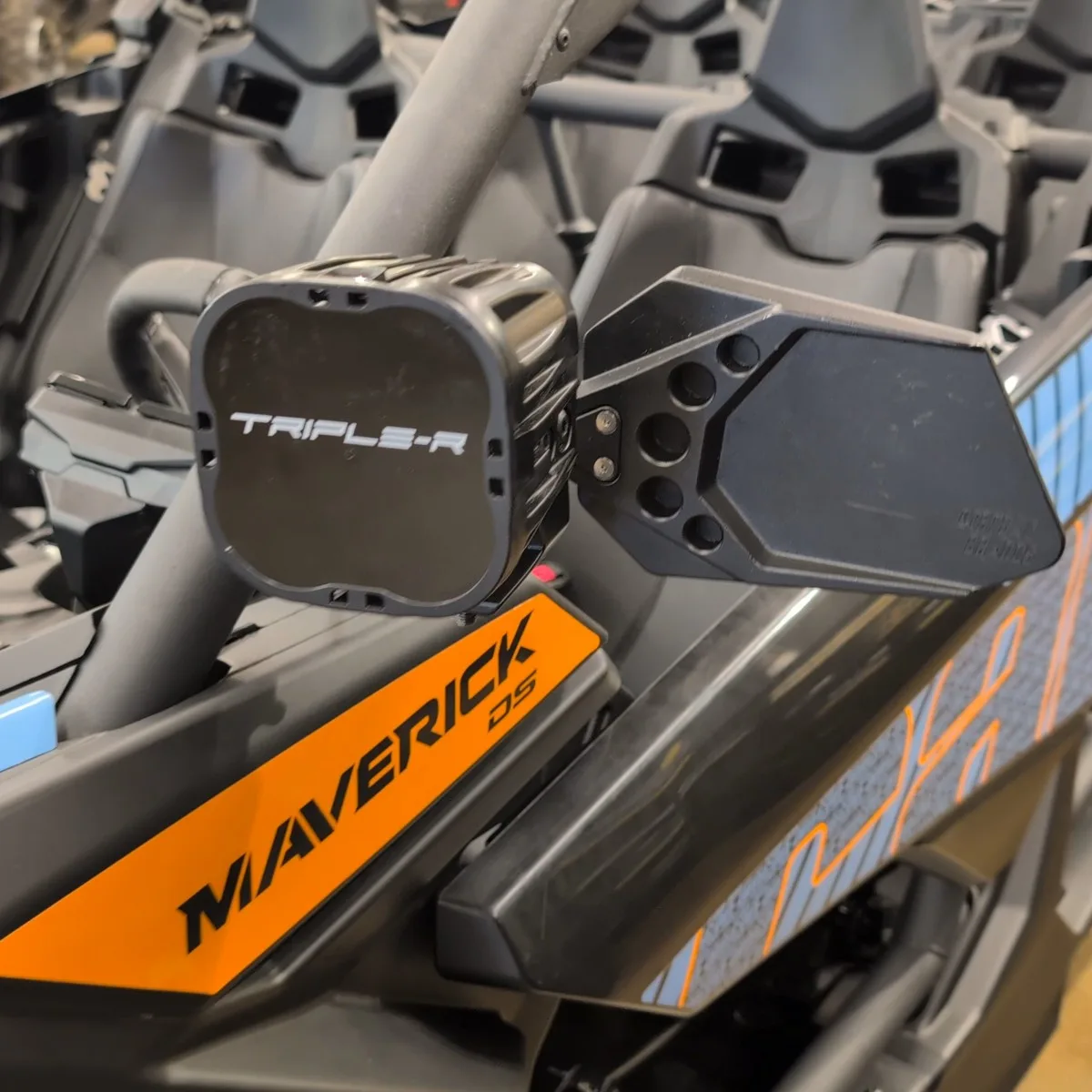 triple r lights RP series mounted on canam maverick x3 with dirtbag brands billet mirrors