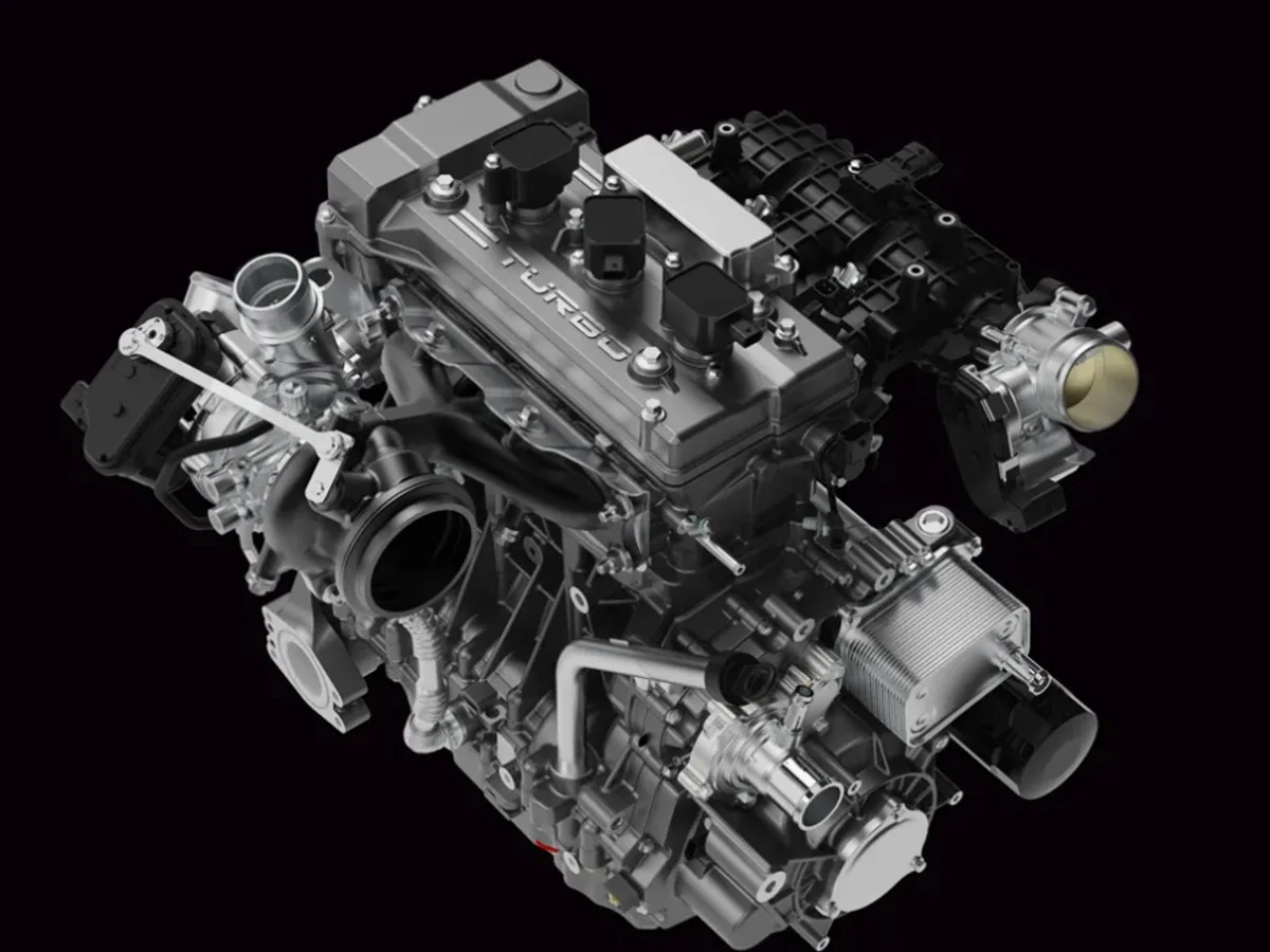 Motor Moto XForce 2027-CF de 998 cc com turbocompressor e três cilindros.