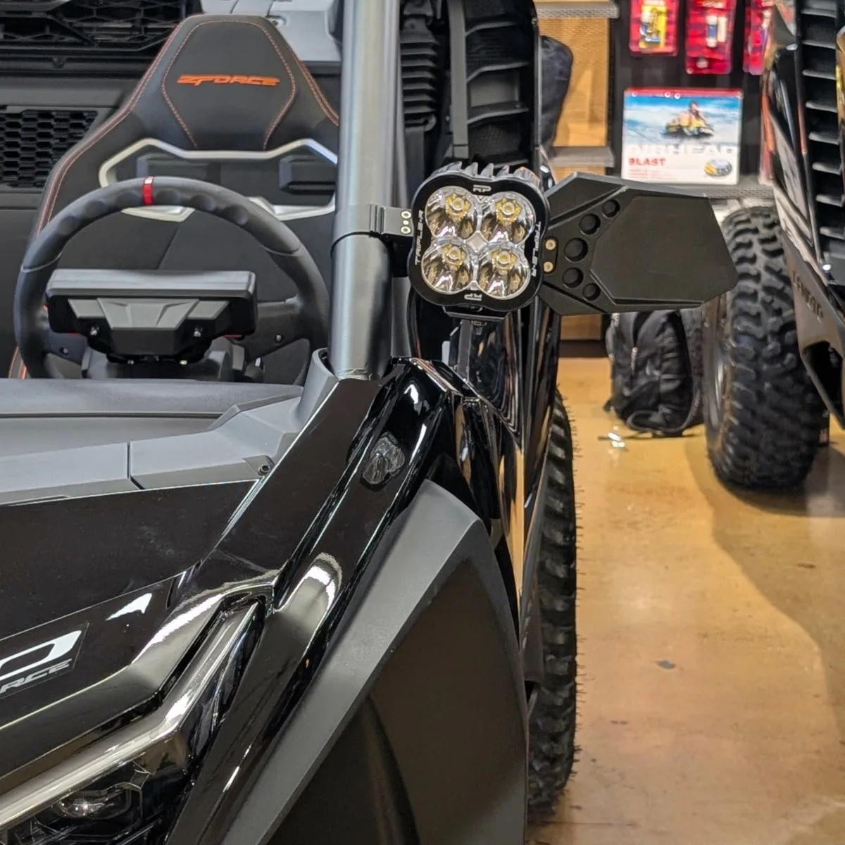 CF Moto Z10 ZForce with Dirtbag Brands billet MIRROR-01 with pod light setup from Triple R Lights