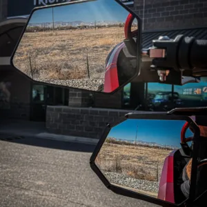 Sport UTV mirror visibility comparison showing different reflective viewing areas