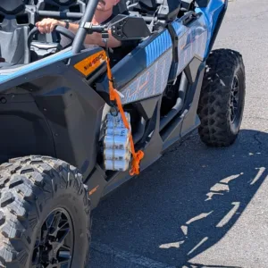 Sport UTV mirror load test using a 12-pack to demonstrate leverage