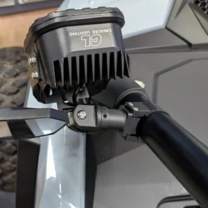 Mirror-01 extended UTV mirror clamp showing mechanical retention system