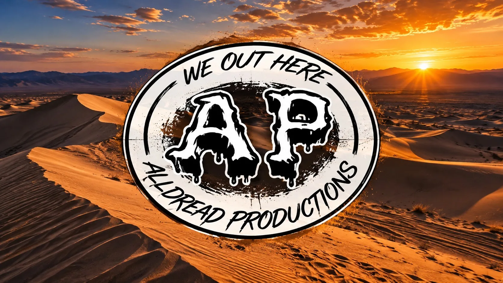 Alldread Productions logo over a desert dune background at sunset, used as a featured image for the Brands We Know interview article.